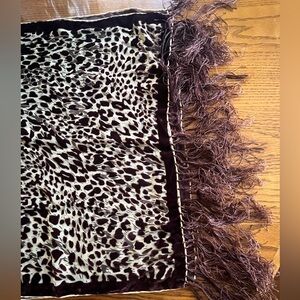 Leopard Print flocked velvet vintage Fringe Scarf